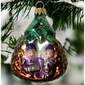Vintage Elves Christmas Tree Ornament Blown Glass Elf Horn Holiday West Germany